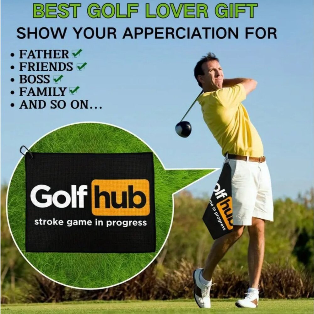 Golf Hub Golf Towel Microfiber Fabric Waffle Pattern Towels Tri-Fold Black Funny - Picture 6 of 6